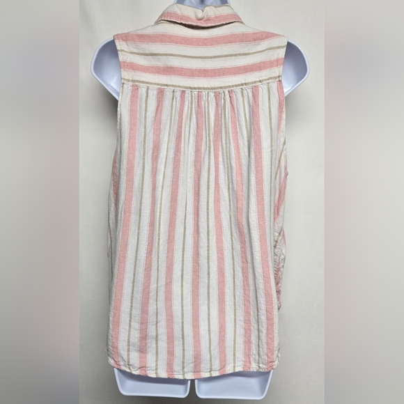 Splendid L Linen Blend Sleeveless Top Button Down Collared Stripes - Picture 3 of 6